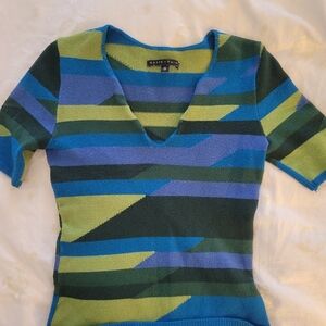 Bettie Page Blue and Green Striped Sweater